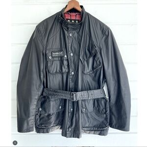 BARBOUR INTERNATIONAL Waxed Motorcycle Jacket in Black - L
